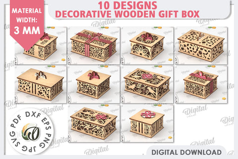 Decorative Wooden Gift Boxes Laser Cut Bundle. 3D Boxes SVG SVG Evgenyia Guschina 