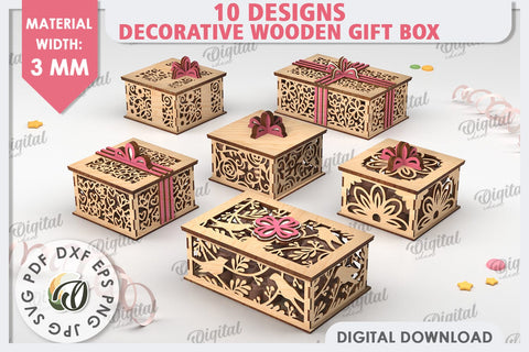 Decorative Wooden Gift Boxes Laser Cut Bundle. 3D Boxes SVG SVG Evgenyia Guschina 