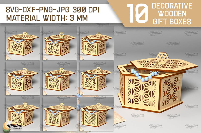 Decorative Wooden Gift Boxes Laser Cut Bundle. 3D Storage Boxes SVG ...