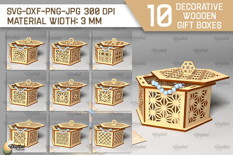 Decorative Wooden Gift Boxes Laser Cut Bundle. 3D Storage Boxes SVG SVG Evgenyia Guschina 