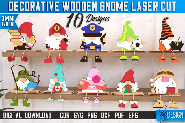 Decorative Wooden Gnome Laser Cut Bundle | Table Statuette | Seated Figurine | Home Decor | CNC Files SVG Fly Design 