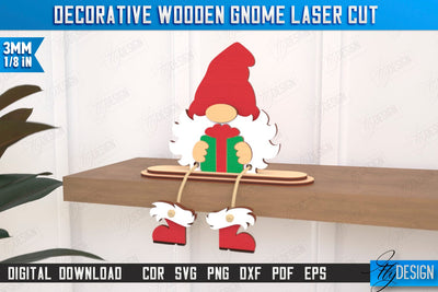 Decorative Wooden Gnome Laser Cut | Table Statuette | Seated Figurine | Home Decor | CNC File SVG Fly Design 