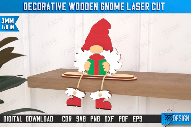 Decorative Wooden Gnome Laser Cut | Table Statuette | Seated Figurine | Home Decor | CNC File SVG Fly Design 