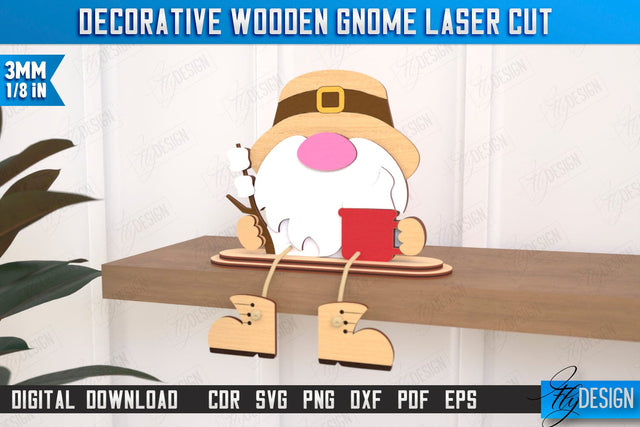 Decorative Wooden Gnome Laser Cut | Table Statuette | Seated Figurine | Home Decor | CNC File SVG Fly Design 