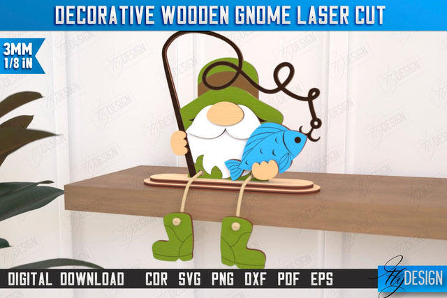Decorative Wooden Gnome Laser Cut | Table Statuette | Seated Figurine | Home Decor | CNC File SVG Fly Design 