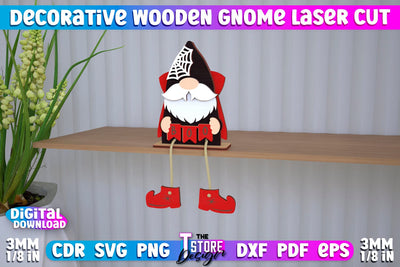 Decorative Wooden Gnome | Table Statuette | Seated Figurine | Home Decor | CNC File SVG The T Store Design 