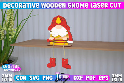 Decorative Wooden Gnome | Table Statuette | Seated Figurine | Home Decor | CNC File SVG The T Store Design 