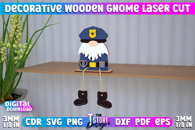 Decorative Wooden Gnome | Table Statuette | Seated Figurine | Home Decor | CNC File SVG The T Store Design 