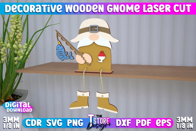 Decorative Wooden Gnome | Table Statuette | Seated Figurine | Home Decor | CNC File SVG The T Store Design 