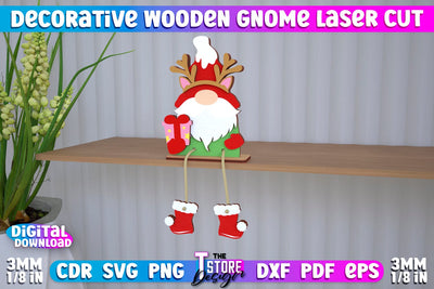 Decorative Wooden Gnome | Table Statuette | Seated Figurine | Home Decor | CNC File SVG The T Store Design 