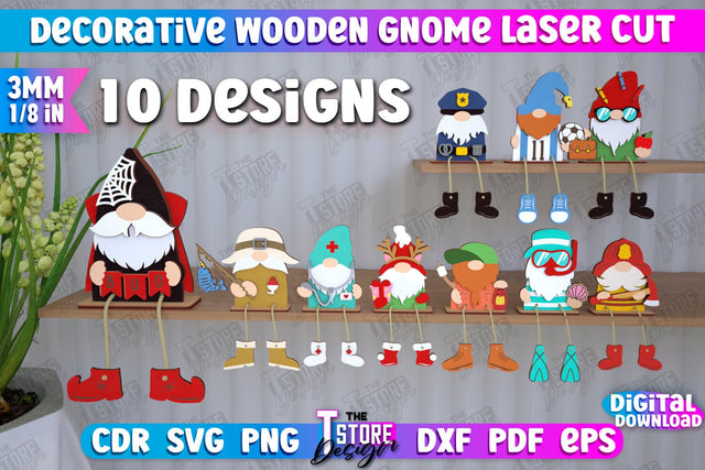 Decorative Wooden Gnomes Bundle | Table Statuette | Seated Figurine | Home Decor | CNC Files SVG The T Store Design 