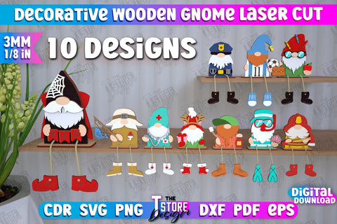 Decorative Wooden Gnomes Bundle | Table Statuette | Seated Figurine | Home Decor | CNC Files SVG The T Store Design 