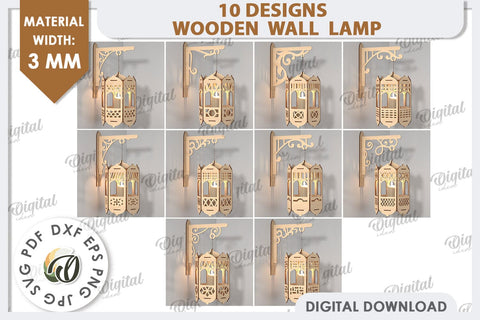Decorative Wooden Wall Lamps LaserCut Bundle. Home Decor SVG SVG Evgenyia Guschina 