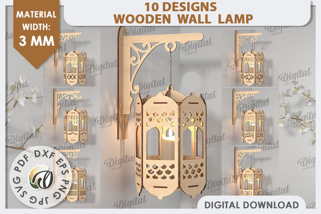 Decorative Wooden Wall Lamps LaserCut Bundle. Home Decor SVG SVG Evgenyia Guschina 
