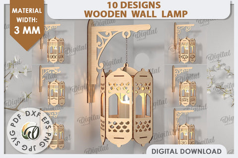 Decorative Wooden Wall Lamps LaserCut Bundle. Home Decor SVG SVG Evgenyia Guschina 