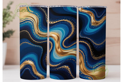 Deep Blue Gold Marble 20oz Tumbler Wrap Sublimation PixelChick 