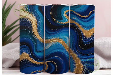 Deep Blue Gold Marble 20oz Tumbler Wrap Sublimation PixelChick 