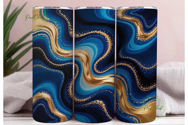 Deep Blue Gold Marble 20oz Tumbler Wrap Sublimation PixelChick 