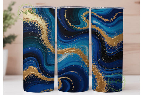 Deep Blue Gold Marble 20oz Tumbler Wrap Sublimation PixelChick 