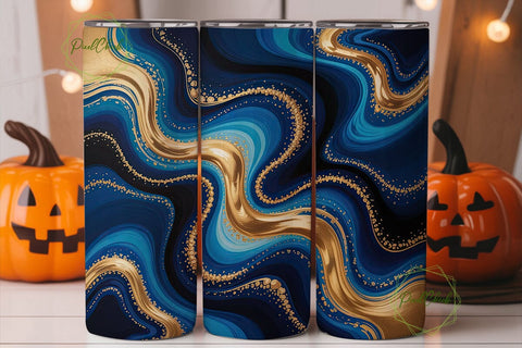 Deep Blue Gold Marble 20oz Tumbler Wrap Sublimation PixelChick 