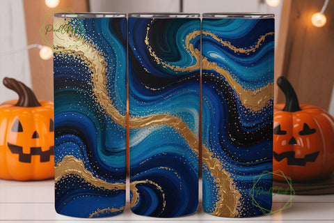 Deep Blue Gold Marble 20oz Tumbler Wrap Sublimation PixelChick 