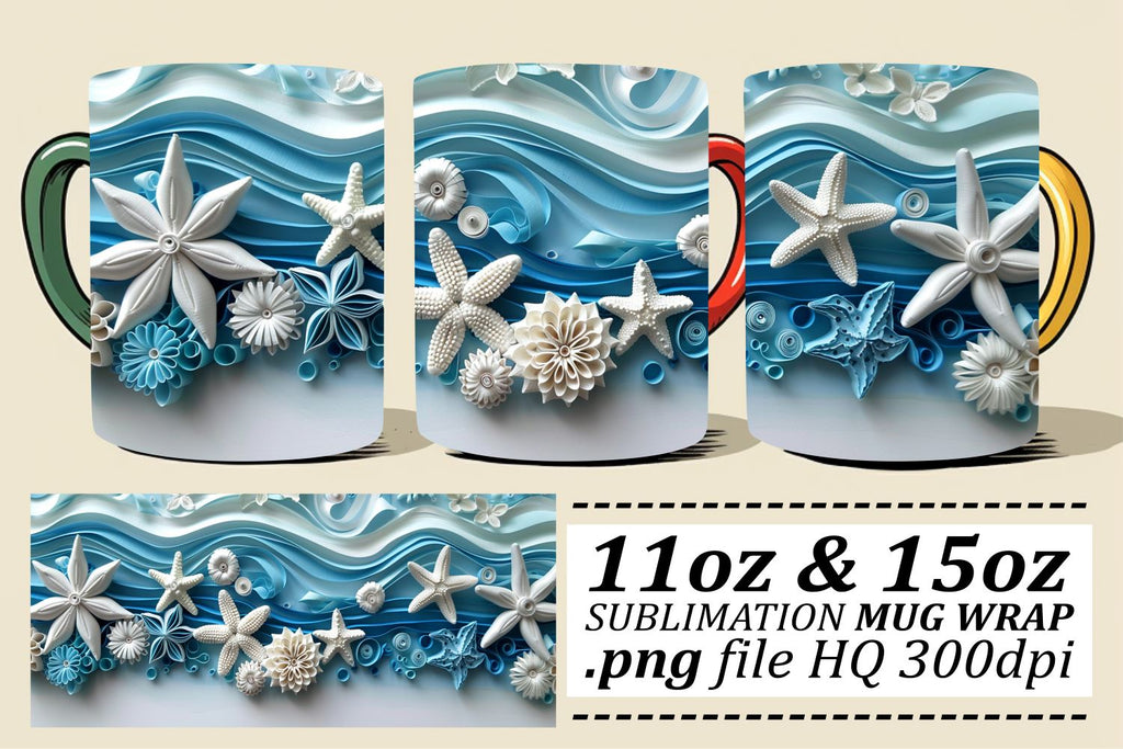 Deep Blue Ocean Mug Sublimation Design - So Fontsy