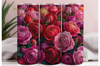 Deep Crimson Rose Floral 20oz Tumbler Sublimation PixelChick 