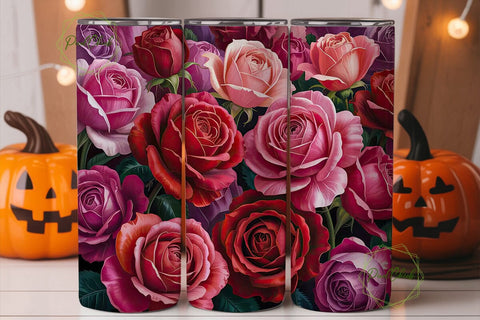 Deep Crimson Rose Floral 20oz Tumbler Sublimation PixelChick 