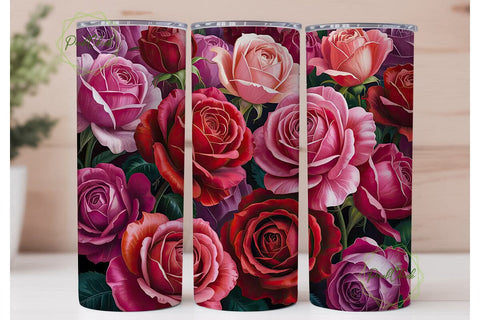 Deep Crimson Rose Floral 20oz Tumbler Sublimation PixelChick 