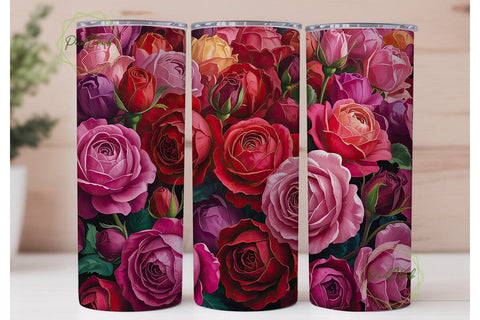 Deep Crimson Rose Floral 20oz Tumbler Sublimation PixelChick 