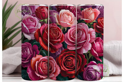 Deep Crimson Rose Floral 20oz Tumbler Sublimation PixelChick 