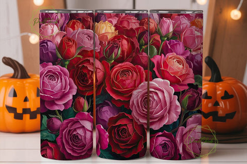 Deep Crimson Rose Floral 20oz Tumbler Sublimation PixelChick 