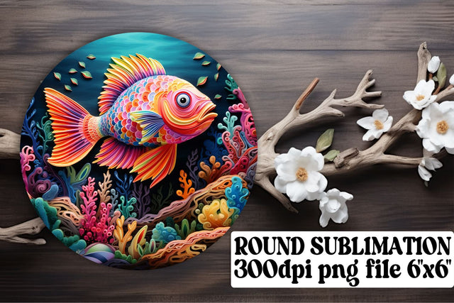 Deep Ocean Explorer 3D Fish Embroidery Round Keychain Art Sublimation afrosvg 