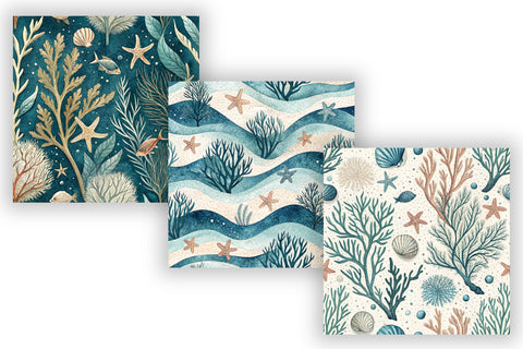 Deep Sea Digital Paper Pack, Seamless Watercolor Ocean Pattern Bundle, Printable Scrapbook Paper, Underwater Coral Design Collection Digital Pattern FloridPrintables 