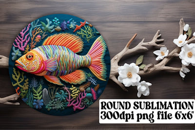 Deep Sea Odyssey 3D Fish Embroidered Circle Keychain Artwork Sublimation afrosvg 