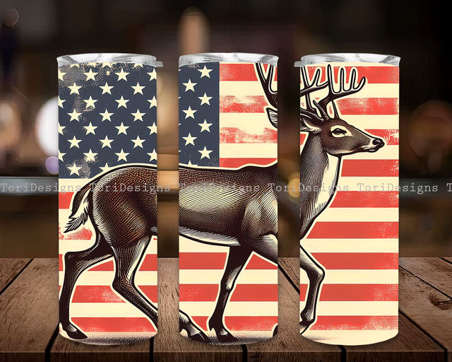 Deer 20 oz Skinny Tumbler Sublimation Design Digital Download PNG, Deer USA Flag 20 oz Skinny Tumbler Sublimation Design Fathers Day, Hunting Patriotic Straight Tumbler Wrap Designs for Men PNG Sublimation ToriDesigns 