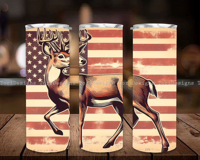 Deer 20 oz Skinny Tumbler Sublimation Design Digital Download PNG, Deer USA Flag 20 oz Skinny Tumbler Sublimation Design Fathers Day, Hunting Patriotic Straight Tumbler Wrap Designs for Men PNG Sublimation ToriDesigns 