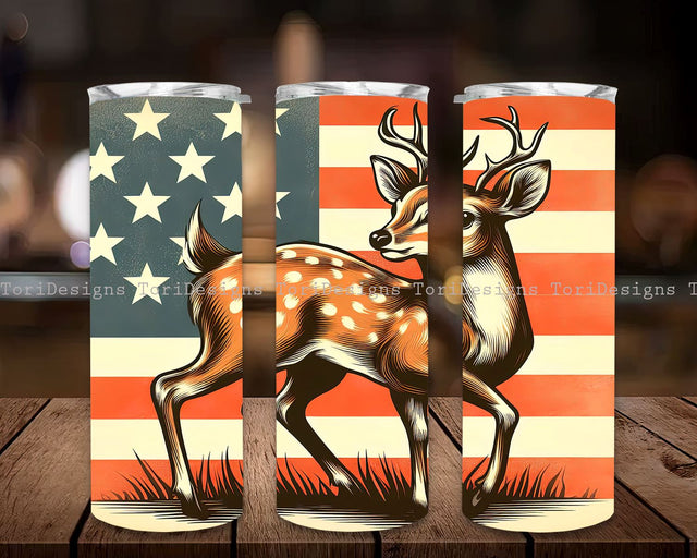Deer 20 oz Skinny Tumbler Sublimation Design Digital Download PNG, Deer USA Flag 20 oz Skinny Tumbler Sublimation Design Fathers Day, Hunting Patriotic Straight Tumbler Wrap Designs for Men PNG Sublimation ToriDesigns 