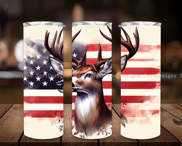 Deer 20 oz Skinny Tumbler Sublimation Design Digital Download PNG, Deer USA Flag 20 oz Skinny Tumbler Sublimation Design Fathers Day, Hunting Patriotic Straight Tumbler Wrap Designs for Men PNG Sublimation ToriDesigns 