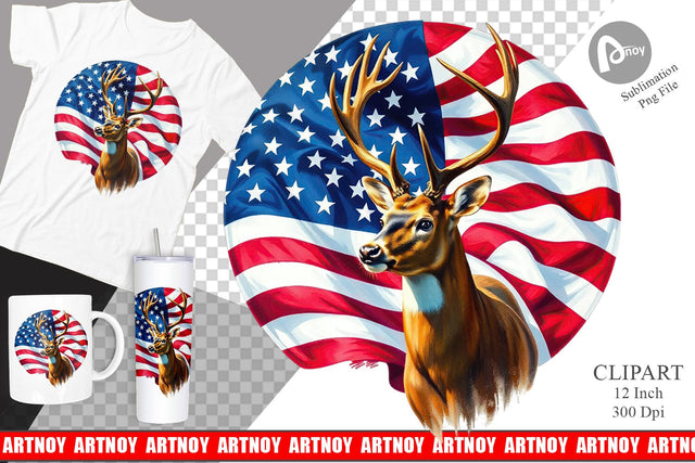 Deer 4th of July Clipart Sublimation artnoy 