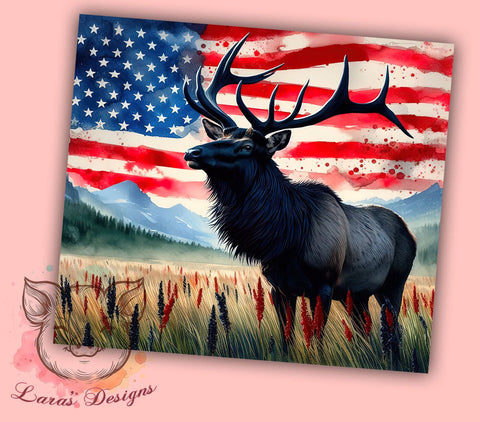 Deer American Flag 20oz Tumbler Png, Straight & Tapered Tumbler Png, Elk Hunting Tumbler Png, Digital Download PNG Sublimation Lara' s Designs 