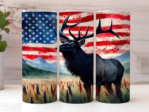 Deer American Flag 20oz Tumbler Png, Straight & Tapered Tumbler Png, Elk Hunting Tumbler Png, Digital Download PNG Sublimation Lara' s Designs 