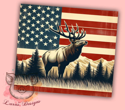 Deer American Flag 20oz Tumbler Png, Straight & Tapered Tumbler Png, Elk Hunting Tumbler Png, Digital Download PNG Sublimation Lara' s Designs 