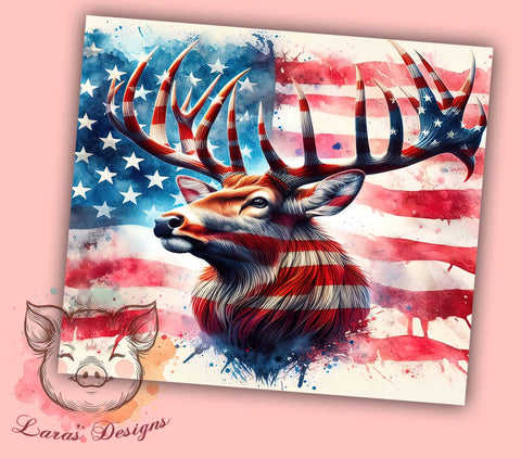 Deer American Flag 20oz Tumbler Png, Straight & Tapered Tumbler Png, Elk Hunting Tumbler Png, Digital Download PNG Sublimation Lara' s Designs 