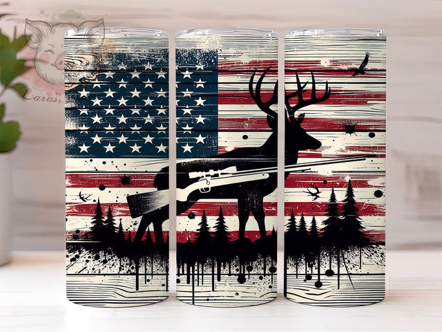 Deer American Flag 20oz Tumbler Png, Straight & Tapered Tumbler Png, Elk Hunting Tumbler Png, Digital Download PNG Sublimation Lara' s Designs 