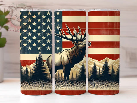 Deer American Flag 20oz Tumbler Png, Straight & Tapered Tumbler Png, Elk Hunting Tumbler Png, Digital Download PNG Sublimation Lara' s Designs 
