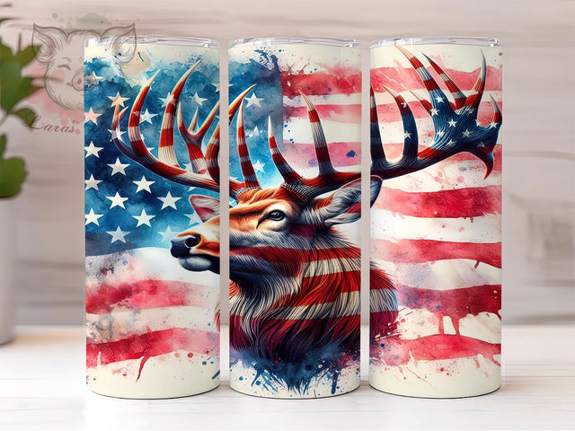 Deer American Flag 20oz Tumbler Png, Straight & Tapered Tumbler Png, Elk Hunting Tumbler Png, Digital Download PNG Sublimation Lara' s Designs 