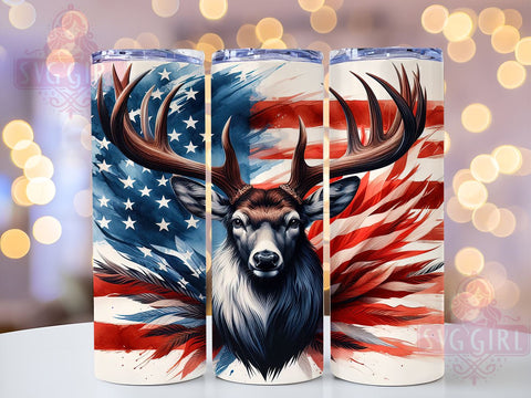 Deer American Flag 20oz Tumbler Wrap Sublimation Design, Straight Tapered Tumbler Wrap, 4th Of July Tumbler Png, Instant Digital Download Sublimation SvggirlplusArt 