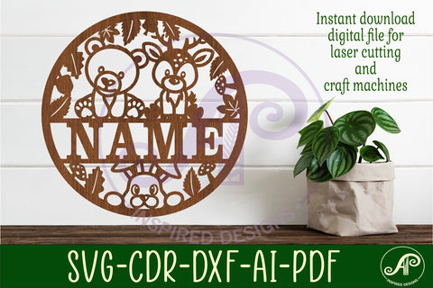 Deer and bear name sign svg laser cut template SVG APInspireddesigns 