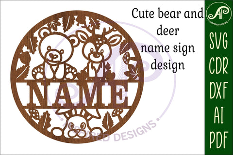 Deer and bear name sign svg laser cut template SVG APInspireddesigns 